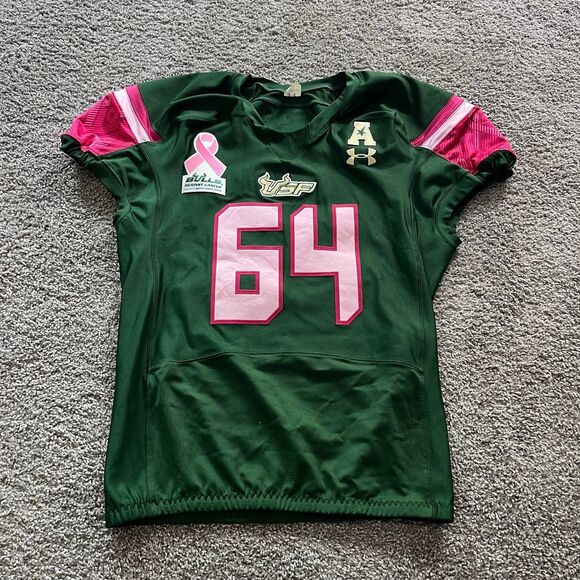 Under Armour South Florida Bulls USF Breast Cancer Game Worn Football Jersey 2XL